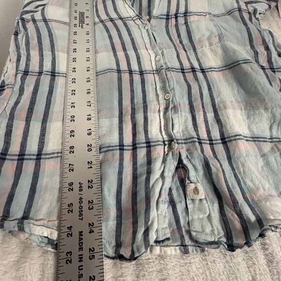 Grayson Womens Plaid Long Sleeve Button-Down The Hero Shirt Size 3 Linen Blue - Picture 8 of 8